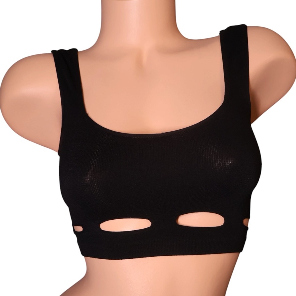 Intimately Free People Black Seamless Cutout Crop Bralette Tank Top XS/S